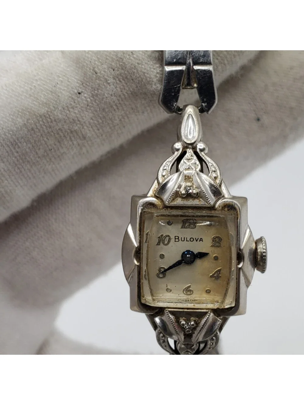 VTG Bulova Ladies Watch 10K White Rolled Gold Plate 15mm For Parts Or Repair